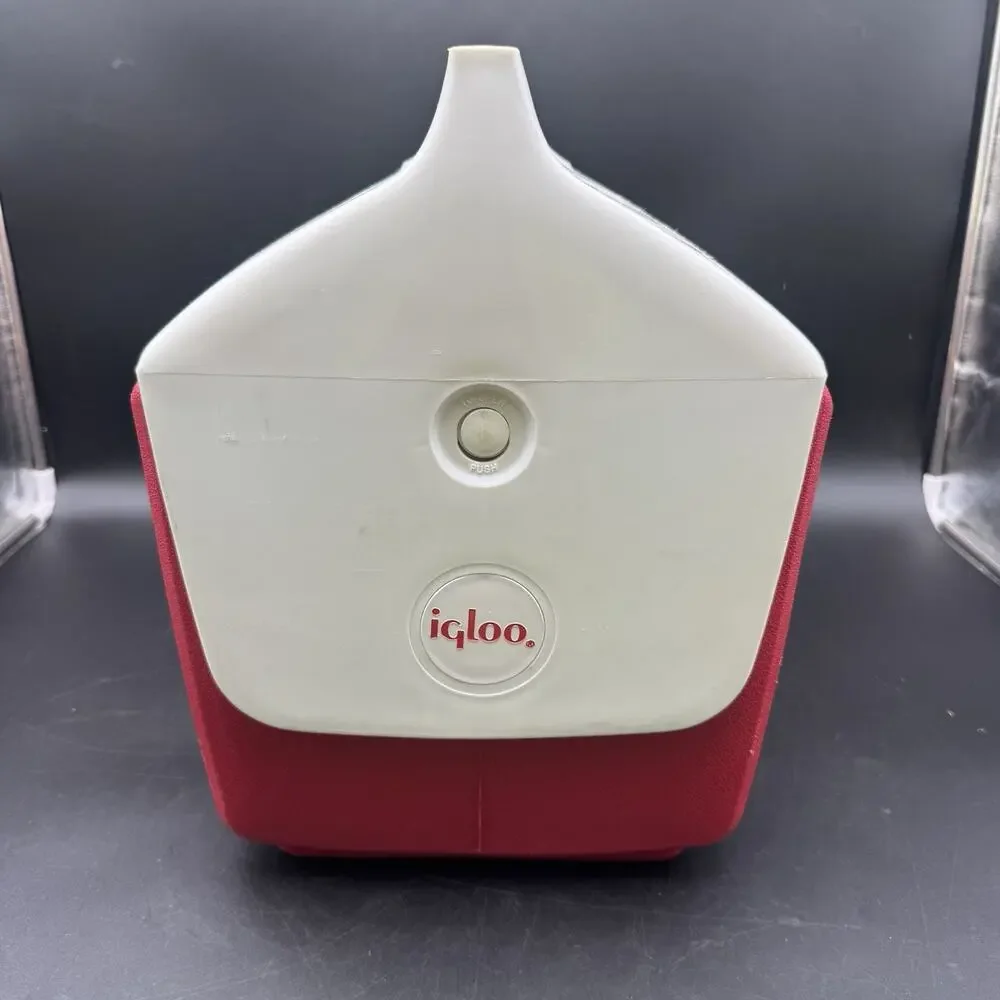 Vintage Igloo Playmate Ice Chest Cooler 15 Qt Push Button #1371 White & Red NEW